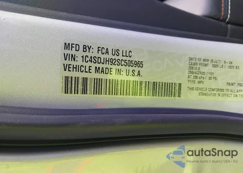 2025 Dodge Durango Srt Hellcat Silver Bullet Awd z USA, uszkodzony, nr VIN 1C4SDJH92SC505965